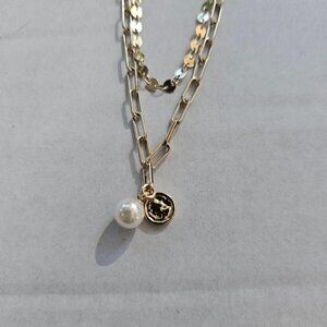 J. Crew Gold-Plated Layered Pearl & Coin Necklace – Modern Minimalist – NWT